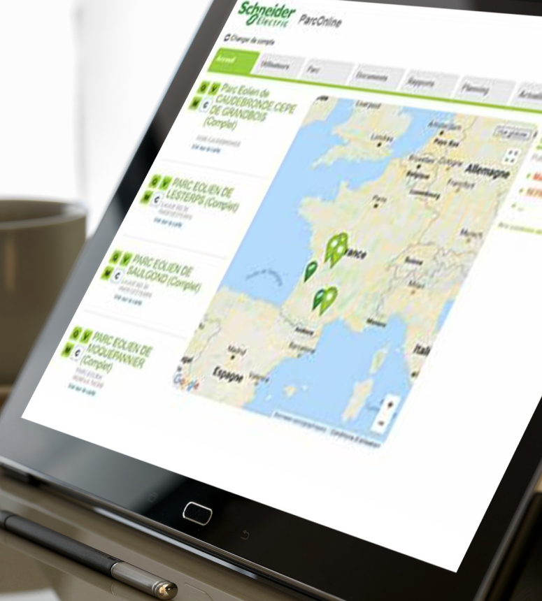 Mockup du portail web ParcOnLine créé par Extellient pour Schneider Electric